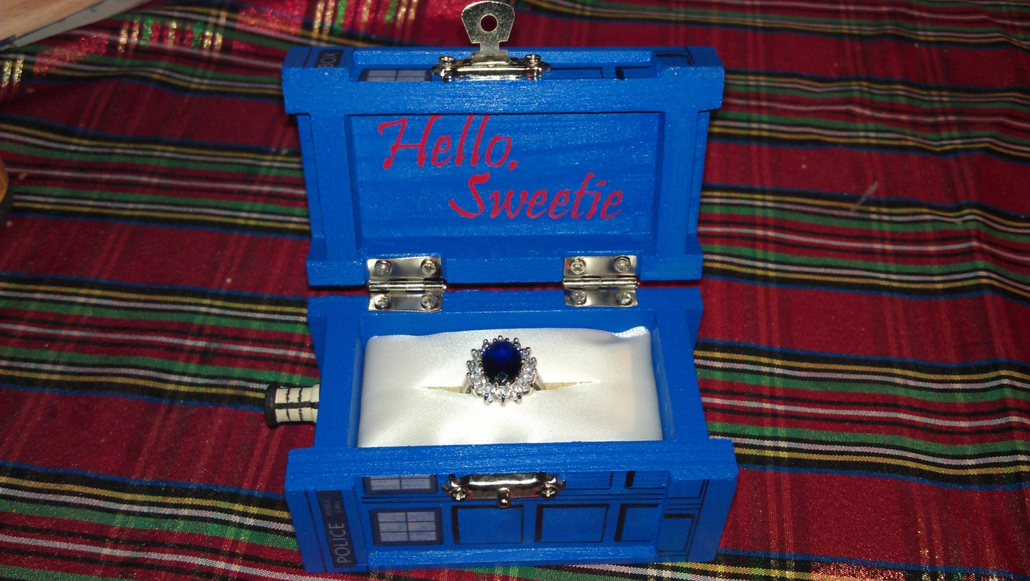 TARDIS Inspired Small Painted Blue Box with Inscription