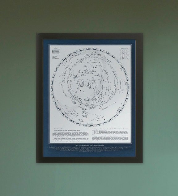 Vintage Reproduction "1935-1940 Map of the Stars" Blue and White - 16x20" Print