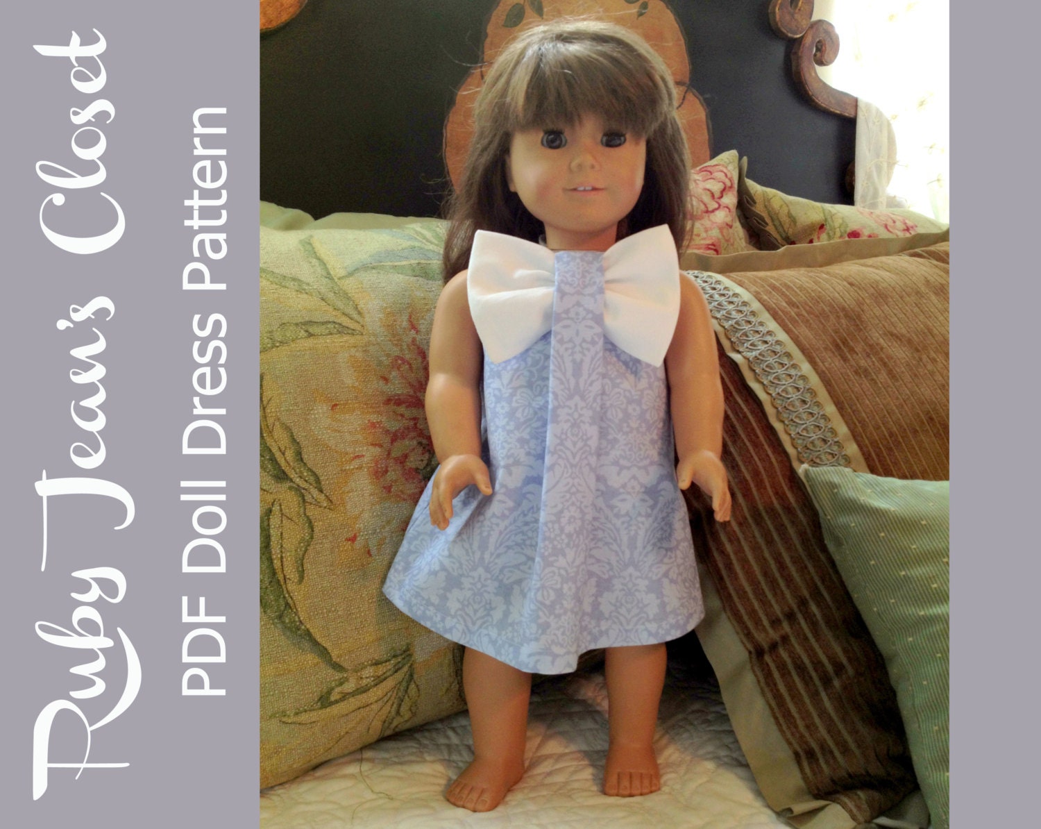 Aubrey 18" Doll Dress PDF Sewing Pattern, American Girl Doll Clothes, American Girl Dress Pattern