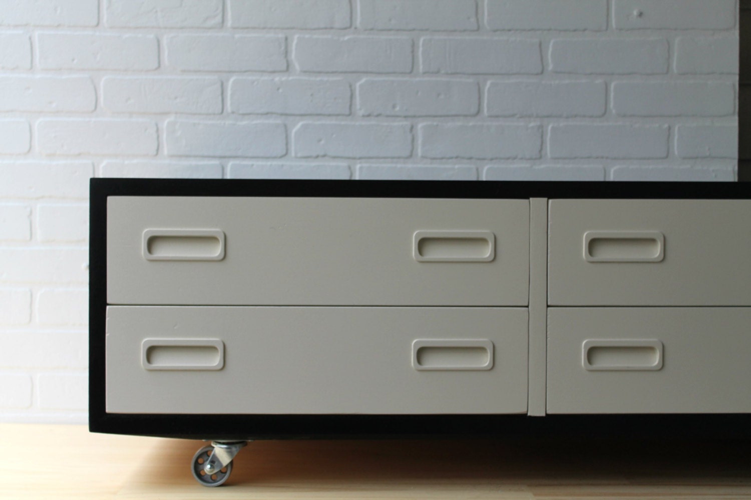 black and white dresser storage on casters midcentury modern studio craft room media console