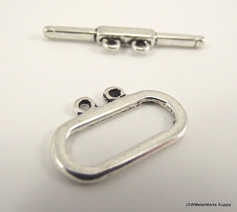 2 Decorative Oval 2-Strand Silver Pewter Toggle Clasp, Silver Toggle Clasp