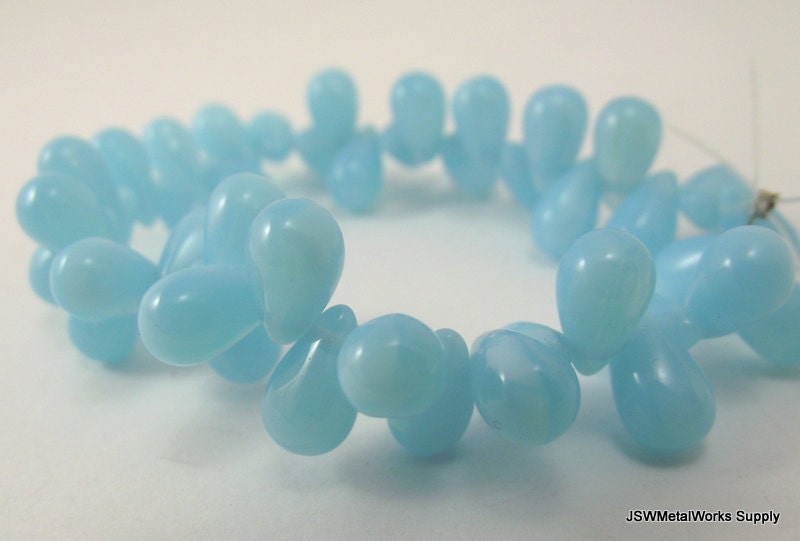 Light Blue Czech Glass Teardrop Beads, 10 x 5 mm, 6 inch Strand, Whole Strand
