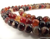 Red and Black Agate Beads, Round Beads, 7 - 8 mm, 15 Inch Strand, Whole Strand