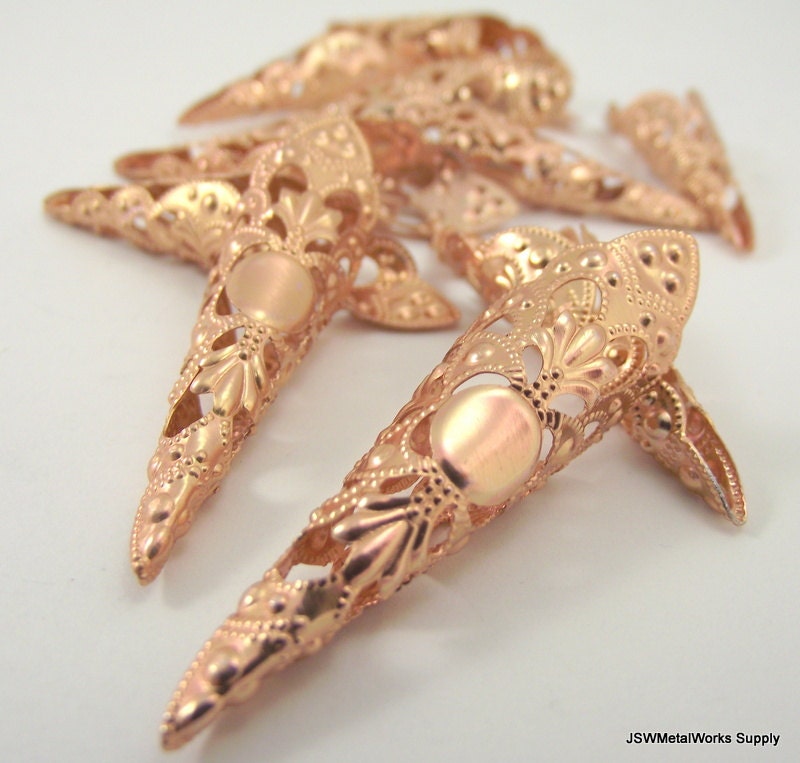Copper Gold Filigree Bead Cones, 50x12mm, 25 Pieces
