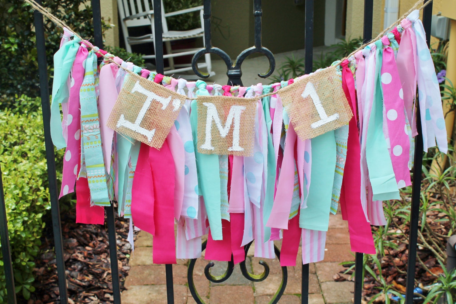 Pretty in Pink Carnival Themed First Birthday Fabric and Burlap High Chair Banner