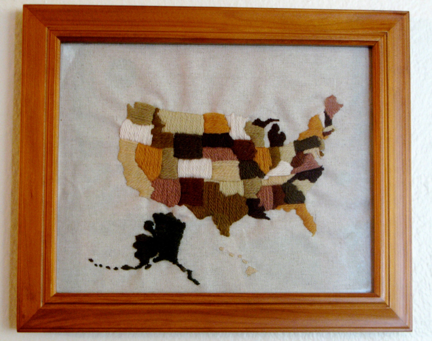 USA Map, Embroidered Crewel Wool