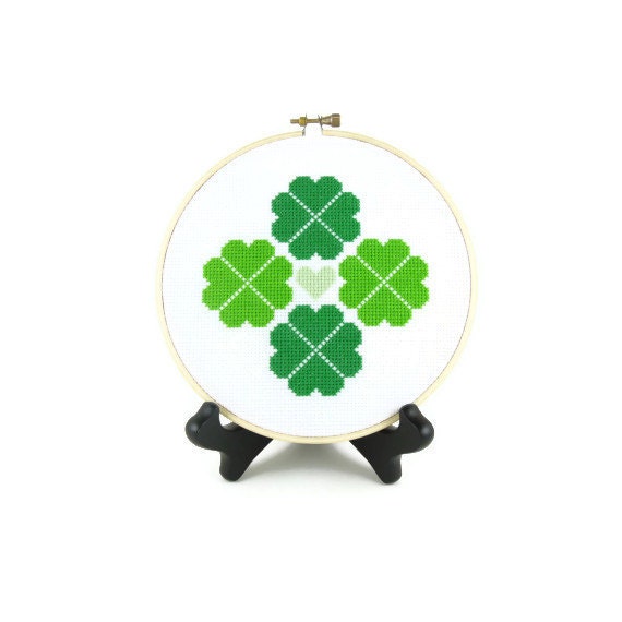 Shamrock Love Finished Cross Stitch Embroidery Hoop Art