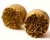 Boho Earrings - Golden Sparkling Moon - Golden Toned Raw Druzy Round Titanium Stud Earrings - Post, Jewelry, Wedding Accessories