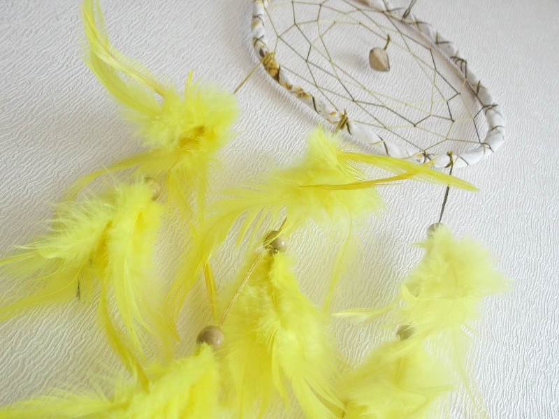 Dream Catcher - Sunburst - With Gemstone and Yellow Feathers - Home Decor, Nursery Mobile
