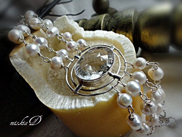 Freshwater Pearl Bracelet, Genuine Borneo Pearl Bracelet, Rock Quartz Pearl Bracelet, Bridal Pearl Bracelet,