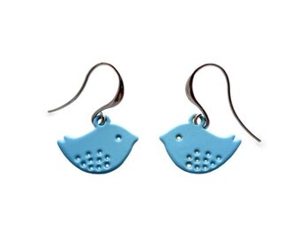 Blue Birds On Whitegold Plated Earwires