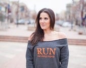 RUN eat sleep repeat Off the Shoulder Comfy Couture Eco Fleece Sweatshirt