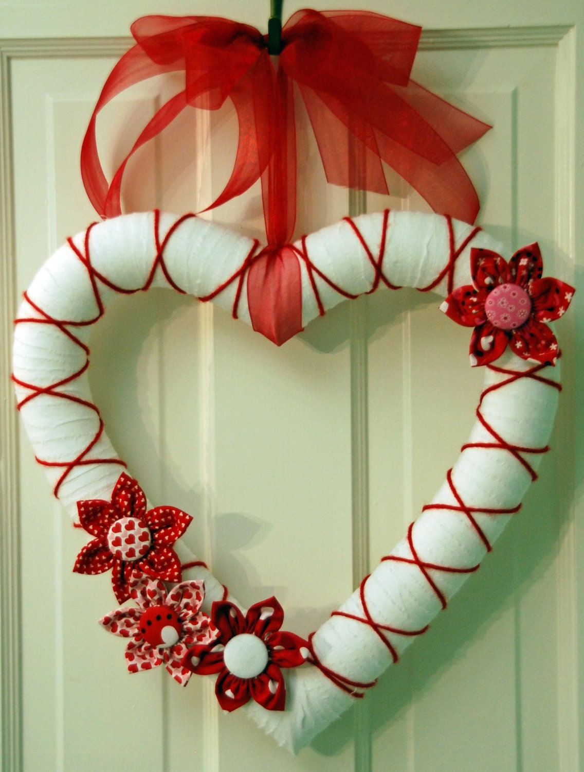 FREE SHIPPING...Red and White Valentine Wreath
