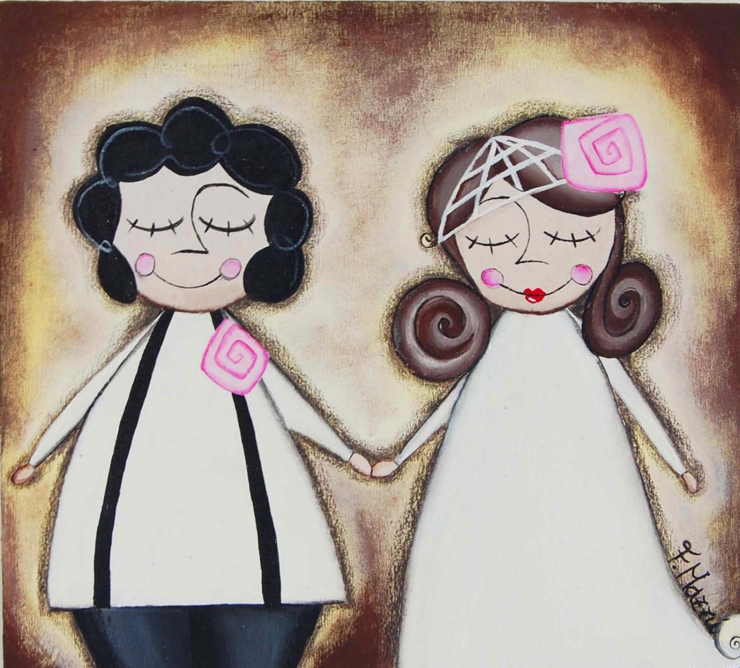 Original painting married, marriage, love,rustic,acrylic painting on wooden