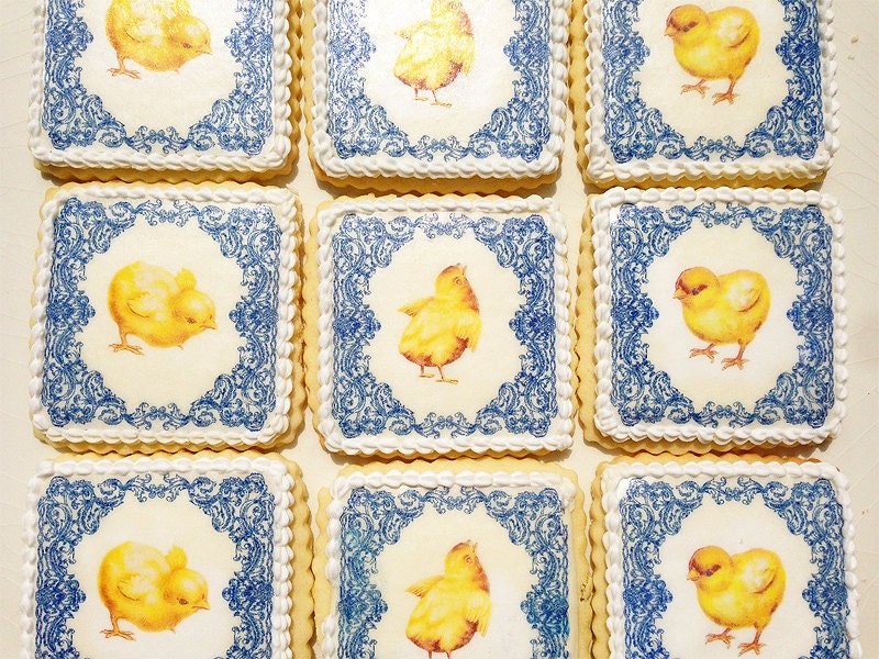 Delft Blue Easter Chicks Tile Wafer Papers for Cookies - Edible Images