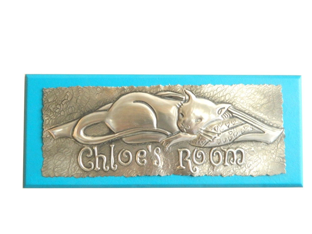 Bedroom Door Sign Sleeping Cat Personalised Door Plaque