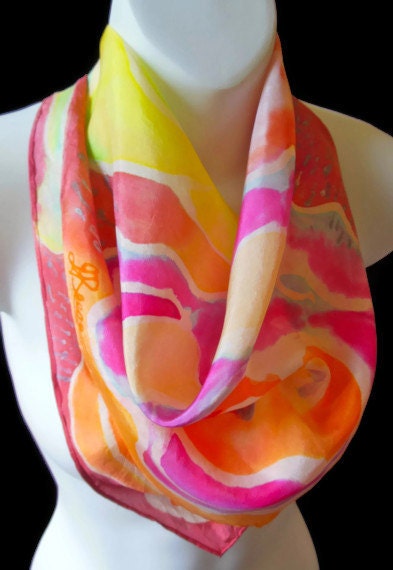 Pastel Flowers / Iridescent Accents/ SILK SCARF. One of a kind/Hand Painted by NYC Artist Joan Reese/ Silk Square Scarf/100% Silk/21"x21"