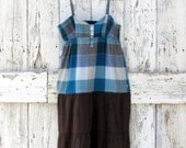 Blue without You, Sun, dress upcycled blue brown boho plaid sundress summer graduation beach wedding romantic maxi