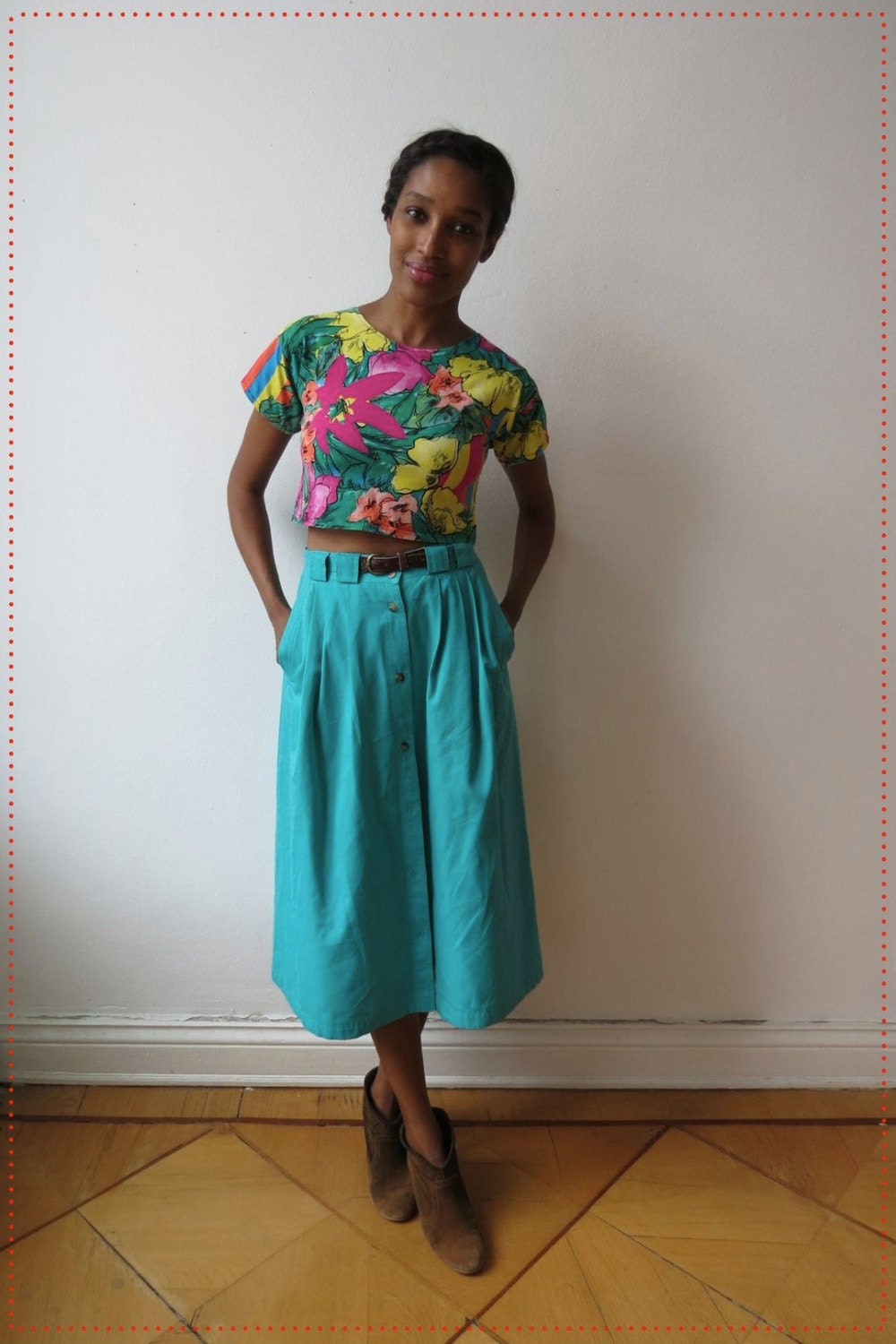 Teal Midi Button Down Skirt