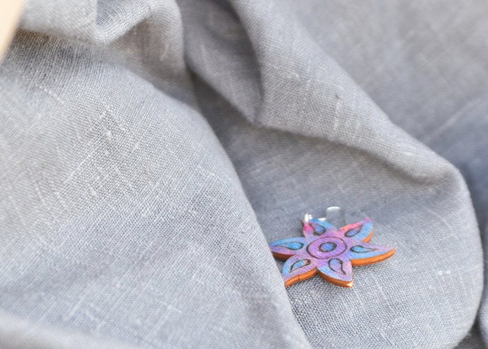 Purple Star Dangle Earrings - Lasercut Wooden Earrings - Funky Wood Jewelry