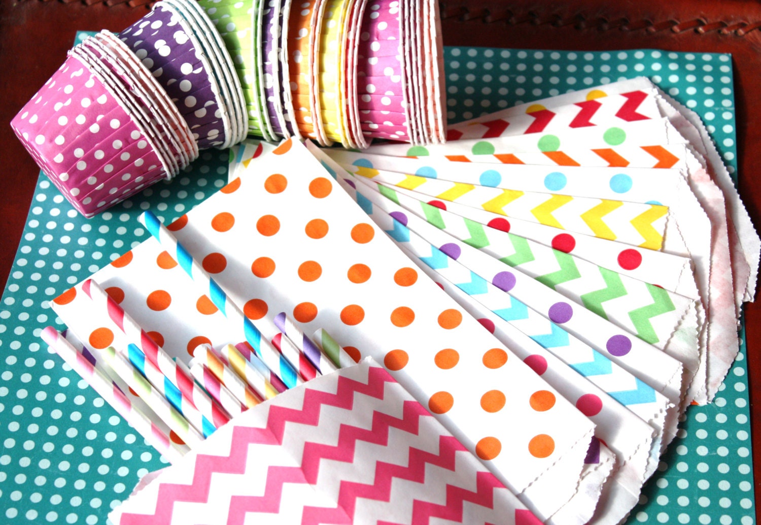 Rainbow Party Pack, 50 Rainbow Candy Cups,12 Rainbow Favor Bags, 50 Rainbow Stripe Straws