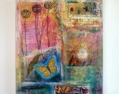 Butterfly Mixed Media Collage Painting. Cherish Wall Art Original Inspirational Artwork