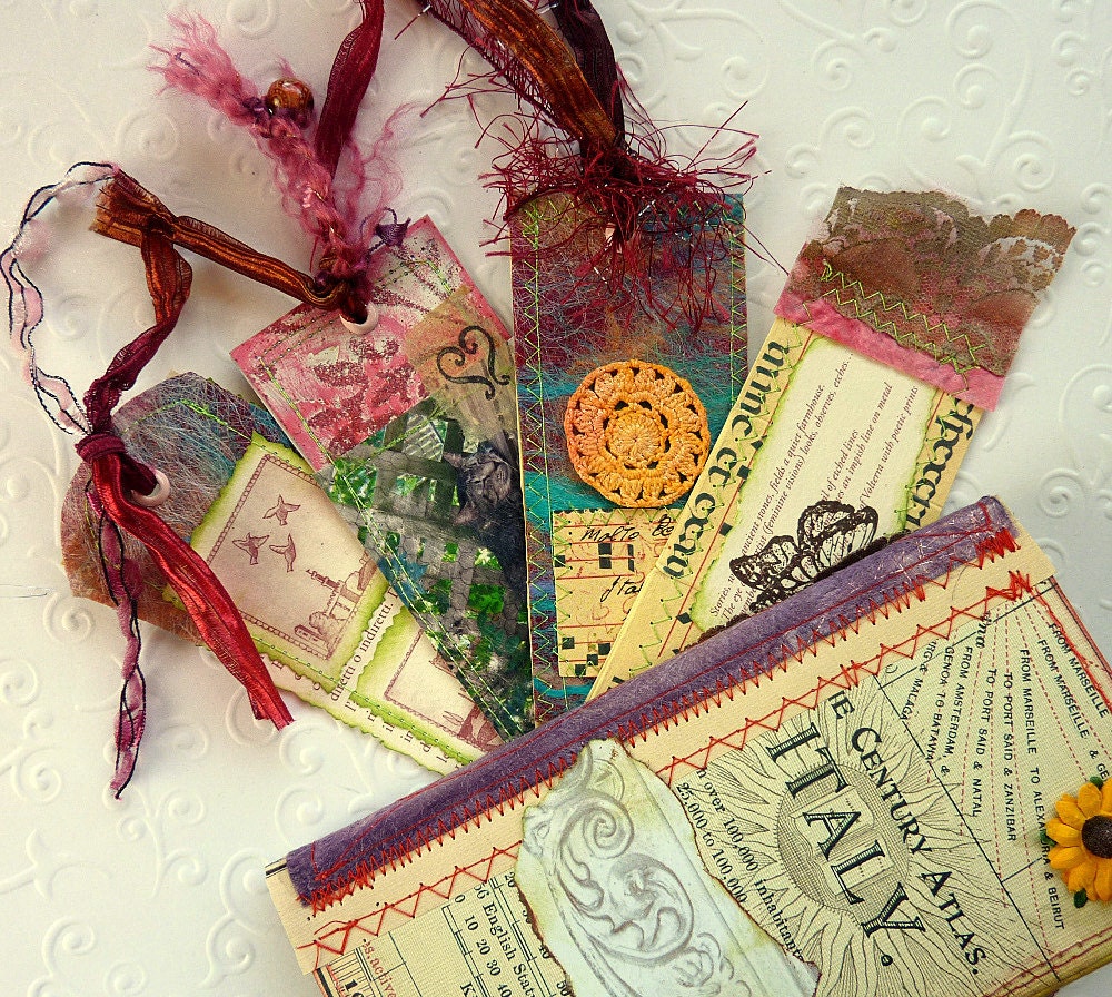 Handcrafted Bookmarks Collage Mixed Media Altered Art Book Bella Italia