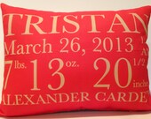 Birth Announcement Pillow baby gift birthday baby shower new baby baby girl baby boy baby chevron pillow custom pillow