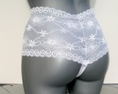 White Lace - Tanga - High Waist Thong - Stretch Lace Undies - Panties