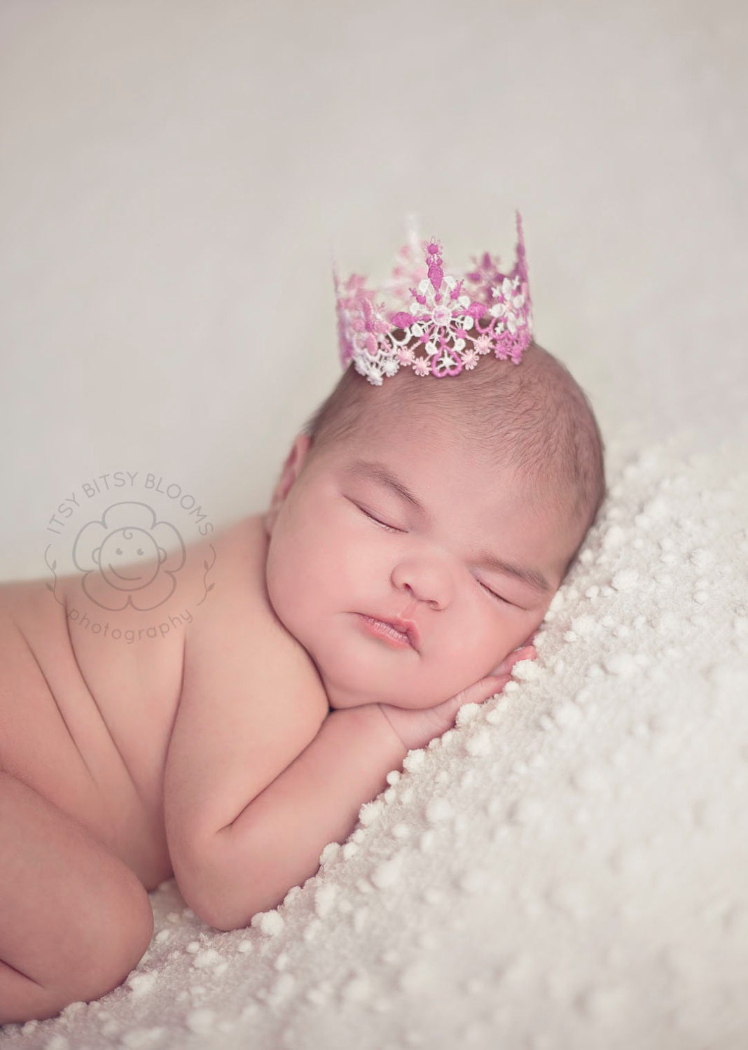 Lace Crown, Baby Photo Prop, Baby Girl Princess Crown, Pink Newborn Tiara, Pink and White Lace Crown, Newborn Crown