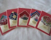 Vintage Floral Wedding Handkerchief Lot Bridesmaid Shower Favor Thank You Appreciation Navy White Red Polka Dot Greeting Cards