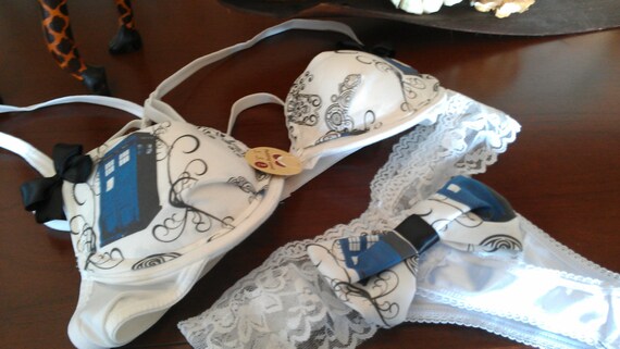 dr. who inspired bra and thong or booty short set