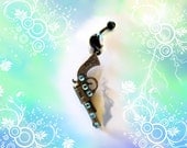 SALE--Belly Ring,  Antique Bronze Cowgirl Pistol Gun with Aqua Blue Crystal Rhinestones, Belly Button Ring, Belly Button Jewelry for Her
