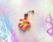 Belly Ring, Sweet Pink Tropical Hawaiian Plumeria Flower, Belly button Navel Ring, Belly Button Jewelry for Her