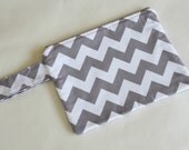 Grey Chevron Nappy Pouch / Diaper Pouch with Wristlet