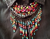 Beautiful colorful summer beaded braided necklace handmade
