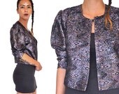 HOLA VINTAGE  80s Glam Glitter Party Jacket - Ziggy Stardust Metallic Sparkle Bolero - Psychadellic Glitter Blouse - Small Medium