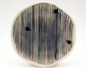 Porcelain Dinner Plate with Blue Lines and Black Dots