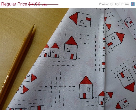 SALE Andover The Red Thread - Houses in White - HALF YARD - TactileFabrics