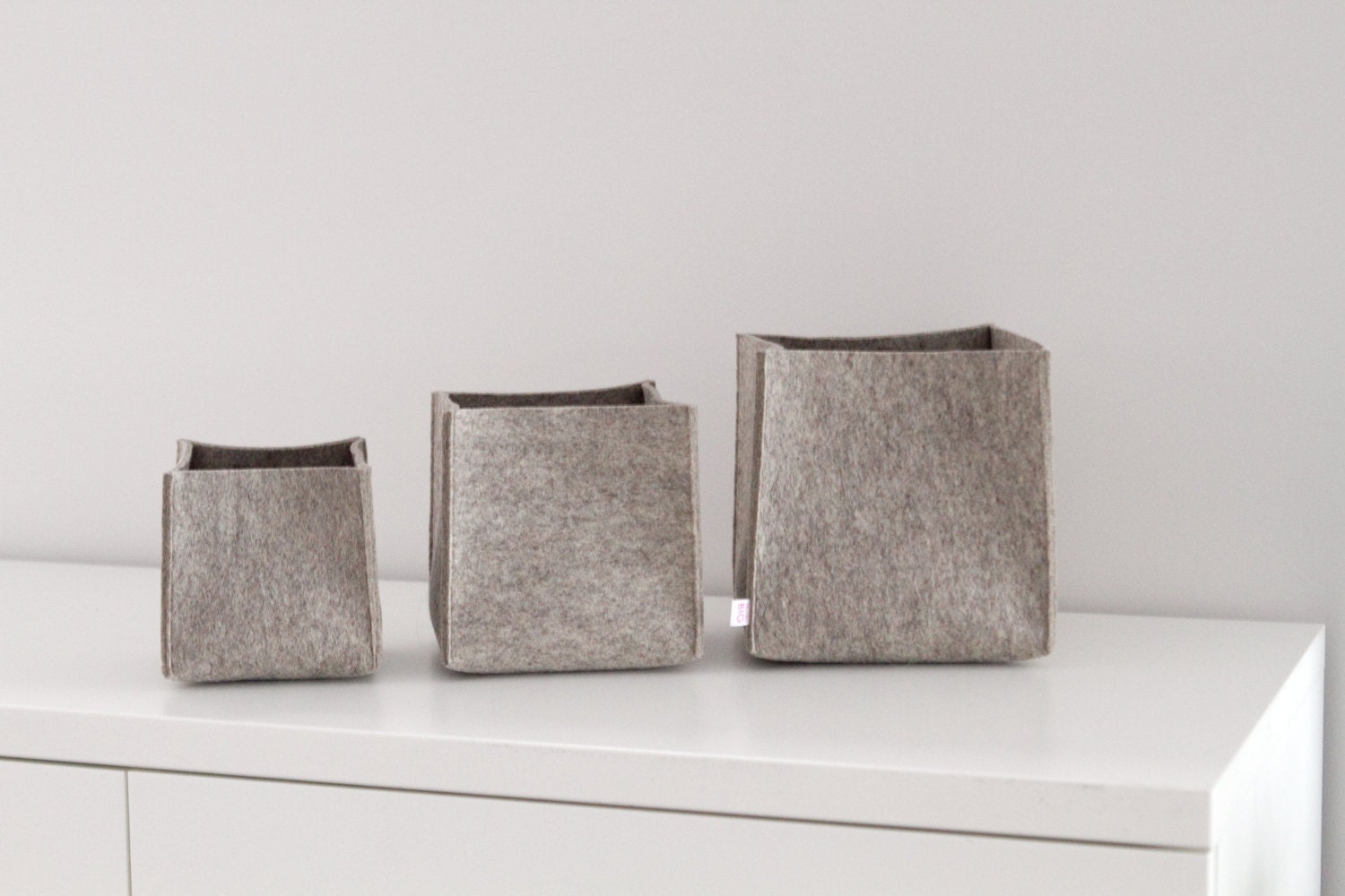 Set of 3 storage bins made of wool felt - basket, box, accessory, container