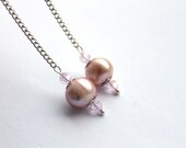 Genuine pearl earrings - ivory pink pearl earrings with long silver chain, sterling silver earring hooks -Valentine's day gift for her