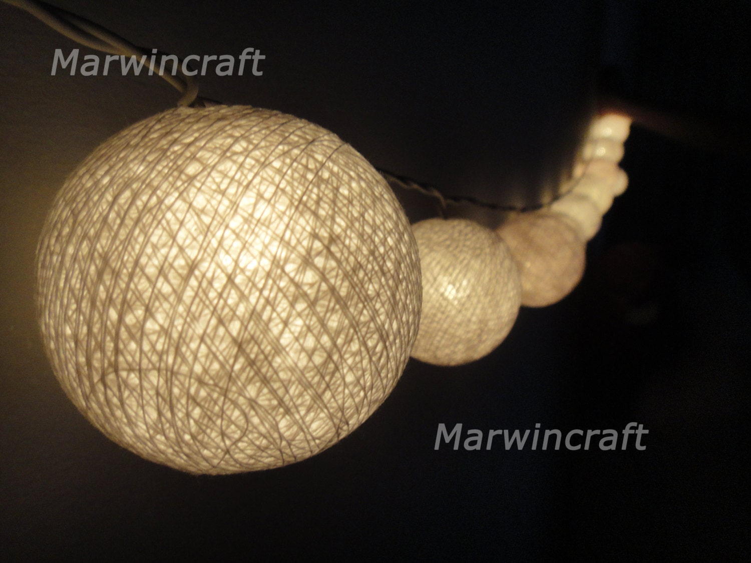 20 White Color Handmade Cotton Balls Fairy String Lights Party Patio Wedding Floor Table or Hanging Gift Home Decoration