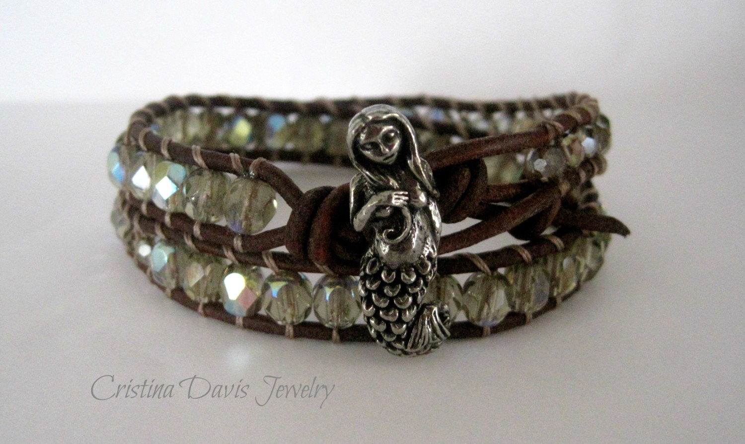 Beaded Leather Wrap Bracelet, Beautiful Mermaid, Boho Chic, Layering Bracelet