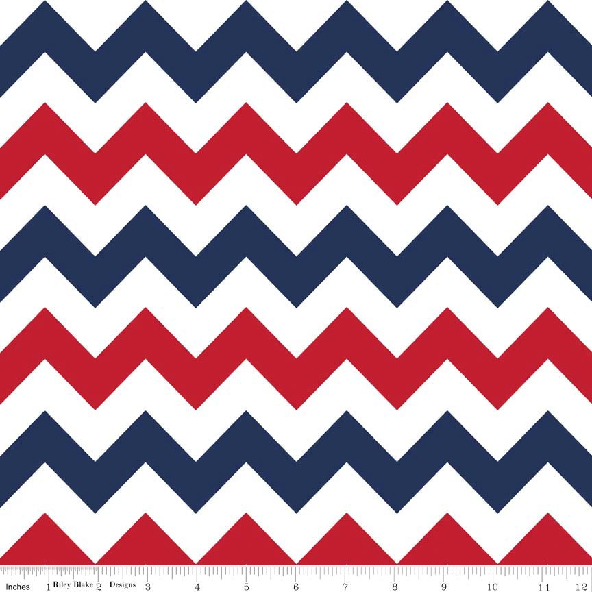 1 yard  Riley Blake MEDIUM Chevron - Patriotic -red white blue -  Zig Zag - Quilters Cotton C320-06