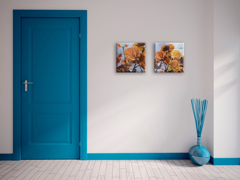 Set of 2, autumn leaves, canvas art, 12"x12", FREE SHIPPING