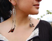 Chandelier Crescent Moon Chained Up Feather Earrings