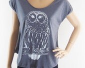 Owl Bird Cute Animal Style Women T-Shirt Gray Shirt Short Sleeve T-Shirt Art T-Shirt Screen Print Size M