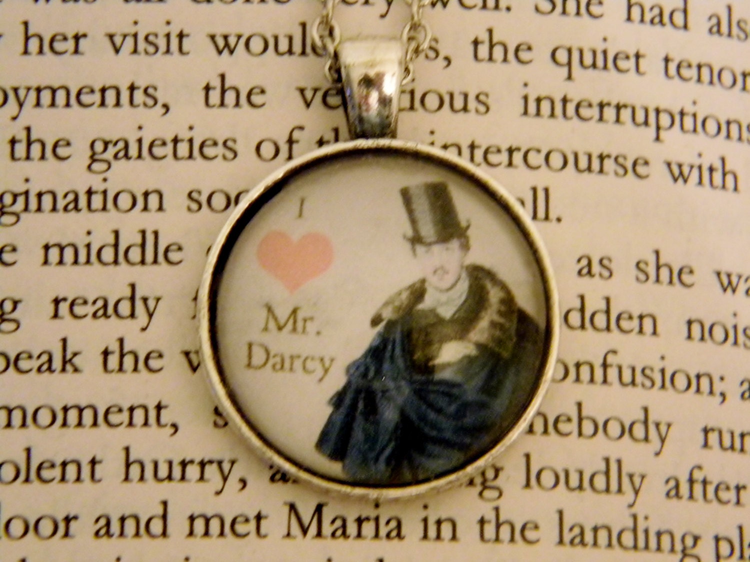 Love Darcy Necklace. Pride And Prejudice Mr. Darcy Necklace. 18 Inch Silver Tone Chain.