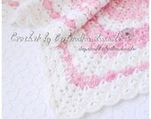 OOAK Baby Girl Blanket - Christening Baby crochet blanket  Pink & white afghan READY to ship