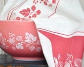 Tea Towel: Vintage Pyrex Pink Gooseberry, Cinderella Bowls-Screen Printed White Cotton -- Soft, Lint Free, Awesome.